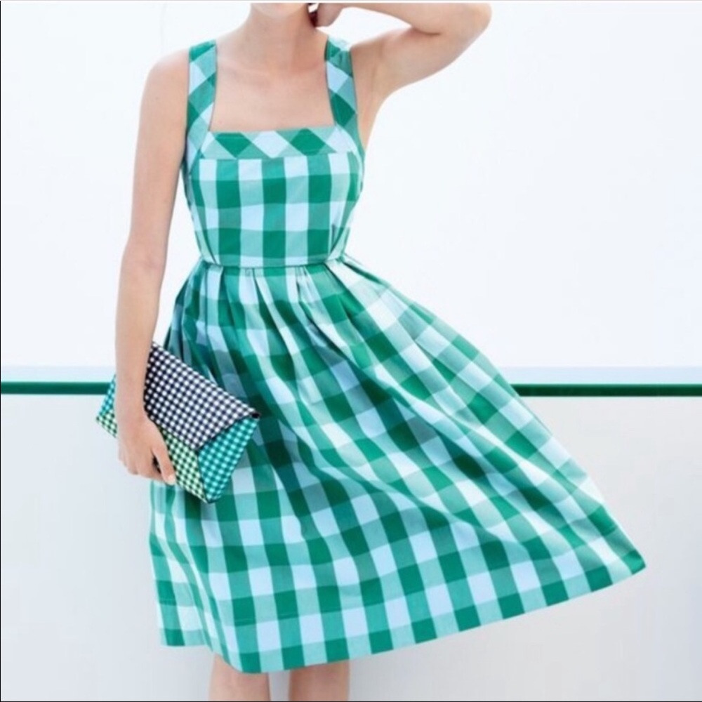 J Crew Karina Dress (6) & Clutch Set Gingham